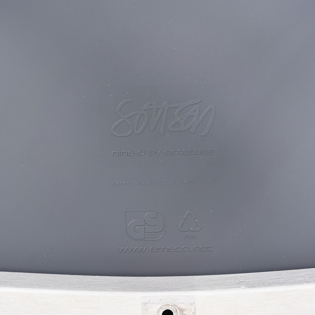 2022 Nine-O Bar Stool by Ettore Sottsass for Emeco in Brushed Aluminum with Grey Seat 21x Available