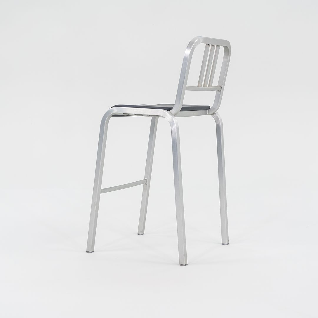 2022 Nine-O Bar Stool by Ettore Sottsass for Emeco in Brushed Aluminum with Grey Seat 21x Available