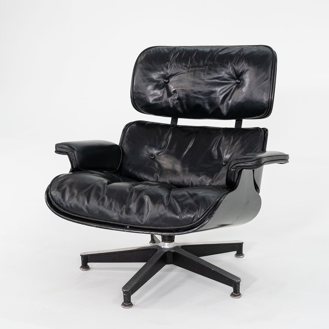 1963 Mega Rare Herman Miller Eames Lounge Chair and Ottoman 670 & 671 by Charles and Ray Eames in Ebonized Wood with Black Leather