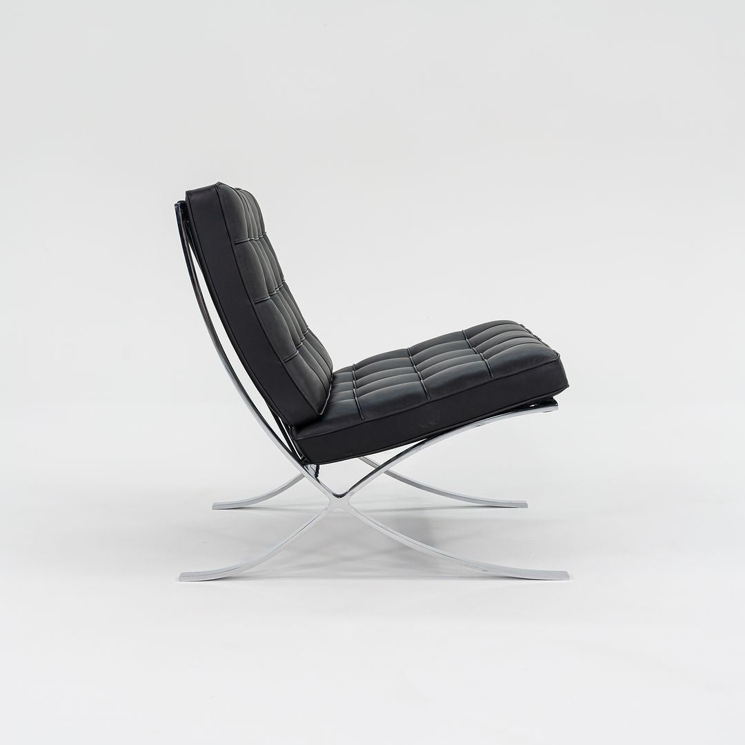 SOLD 2010s Barcelona Chair, Model 250L by Mies van der Rohe and Lilly Reich for Knoll in Chromed Steel and Black Leather