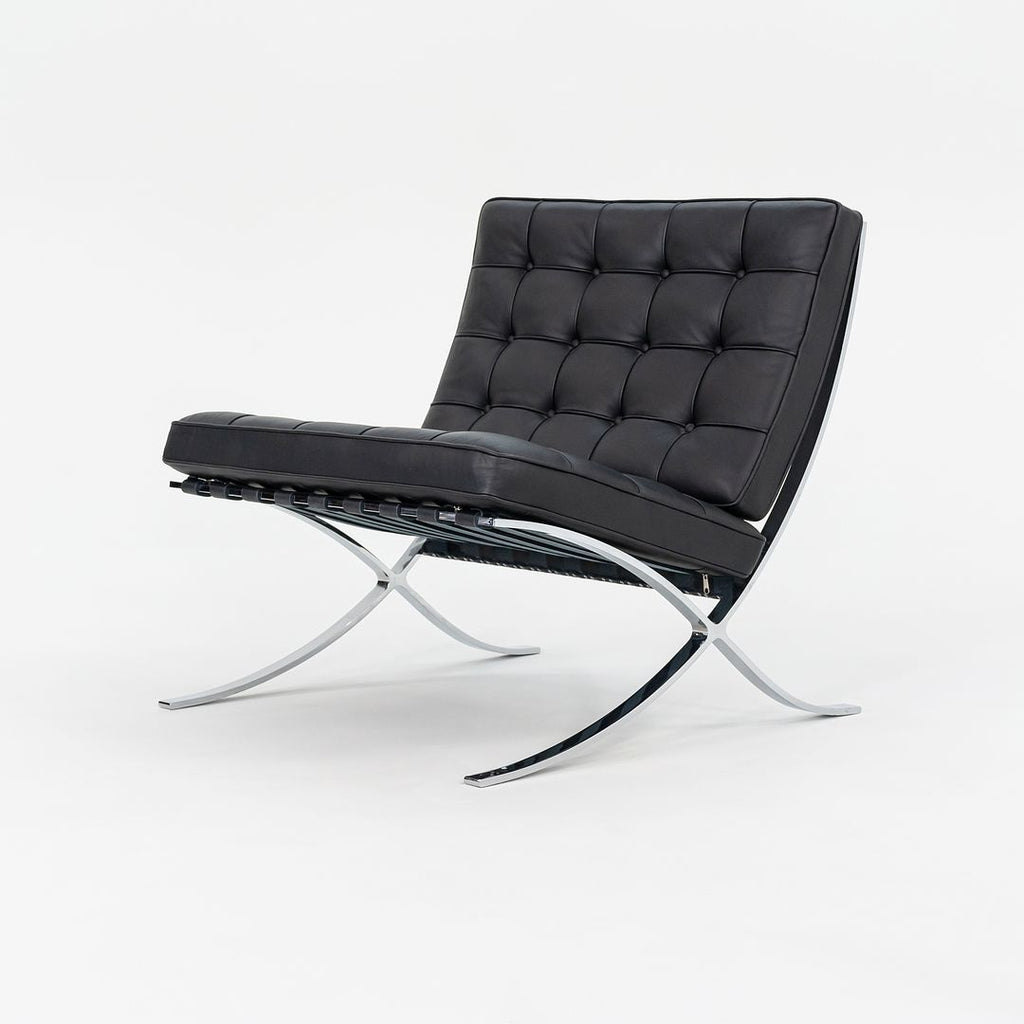 SOLD 2010s Barcelona Chair, Model 250L by Mies van der Rohe and Lilly Reich for Knoll in Chromed Steel and Black Leather