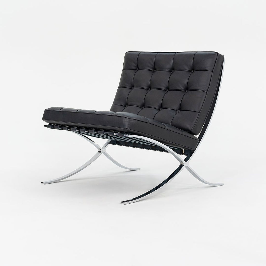 2010s Barcelona Chair, Model 250L by Mies van der Rohe and Lilly Reich for Knoll in Chromed Steel and Black Leather