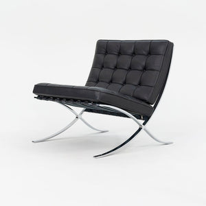 SOLD 2010s Barcelona Chair, Model 250L by Mies van der Rohe and Lilly Reich for Knoll in Chromed Steel and Black Leather