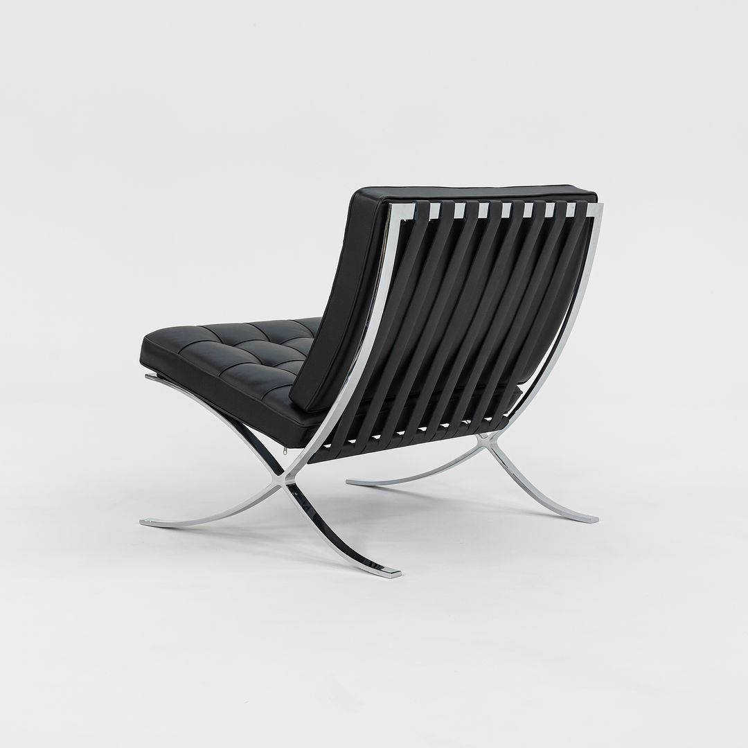 SOLD 2010s Barcelona Chair, Model 250L by Mies van der Rohe and Lilly Reich for Knoll in Chromed Steel and Black Leather