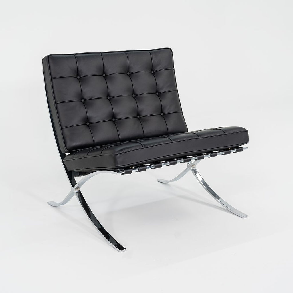 SOLD 2023 Knoll Barcelona Lounge Chair by Mies van der Rohe in Black Leather and Chrome
