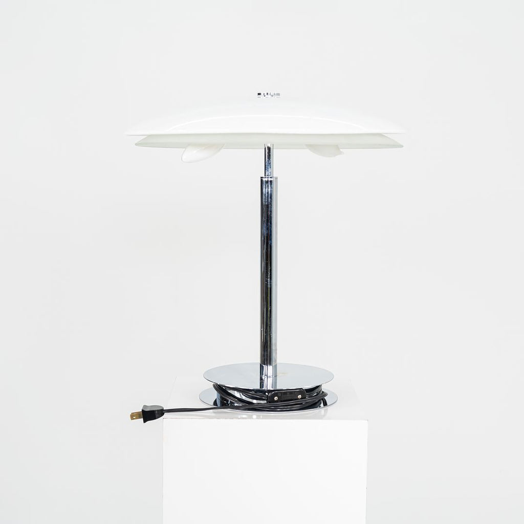 SOLD 2000s Fontana Arte of Italy Bis - Tris Table Lamp in Chrome and Glass