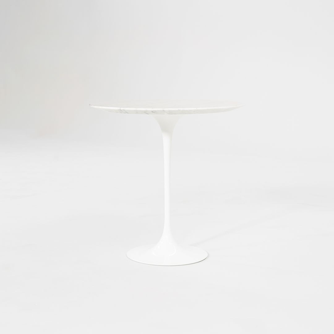 SOLD 2002 Round Tulip Pedestal Side Table, Model 163 TR by Eero Saarinen for Knoll with White Marble Top