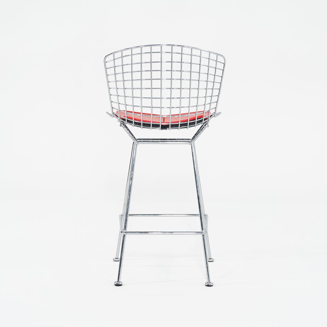 SOLD 2010s Bertoia Counter Stool 426C by Harry Bertoia for Knoll in Chrome with Red Seat Pads 1x Available