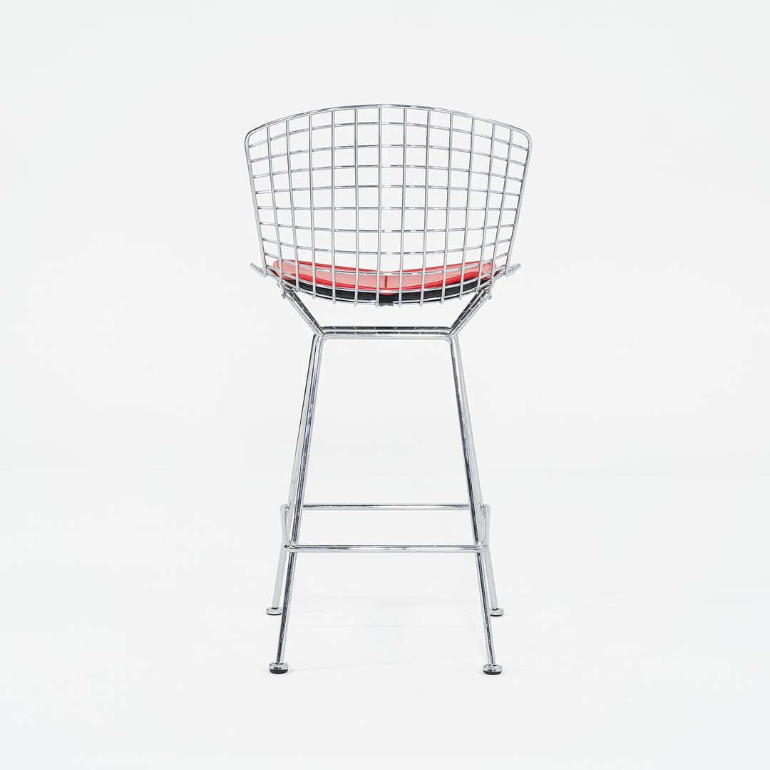 2010s Bertoia Counter Stool 426C by Harry Bertoia for Knoll in Chrome with Red Seat Pads 5x Available