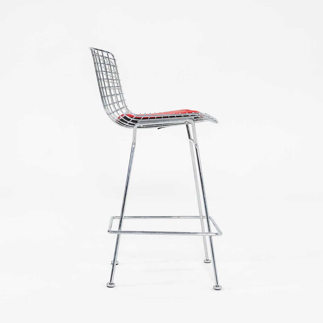 SOLD 2010s Bertoia Counter Stool 426C by Harry Bertoia for Knoll in Chrome with Red Seat Pads 1x Available