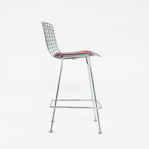 2010s Bertoia Counter Stool 426C by Harry Bertoia for Knoll in Chrome with Red Seat Pads 5x Available