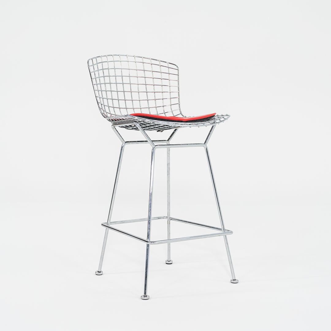 2010s Bertoia Counter Stool 426C by Harry Bertoia for Knoll in Chrome with Red Seat Pads 5x Available