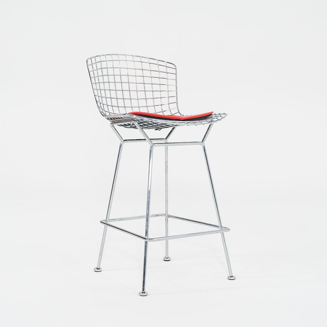 SOLD 2010s Bertoia Counter Stool 426C by Harry Bertoia for Knoll in Chrome with Red Seat Pads 1x Available