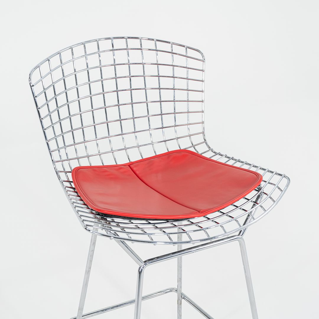 SOLD 2010s Bertoia Counter Stool 426C by Harry Bertoia for Knoll in Chrome with Red Seat Pads 1x Available