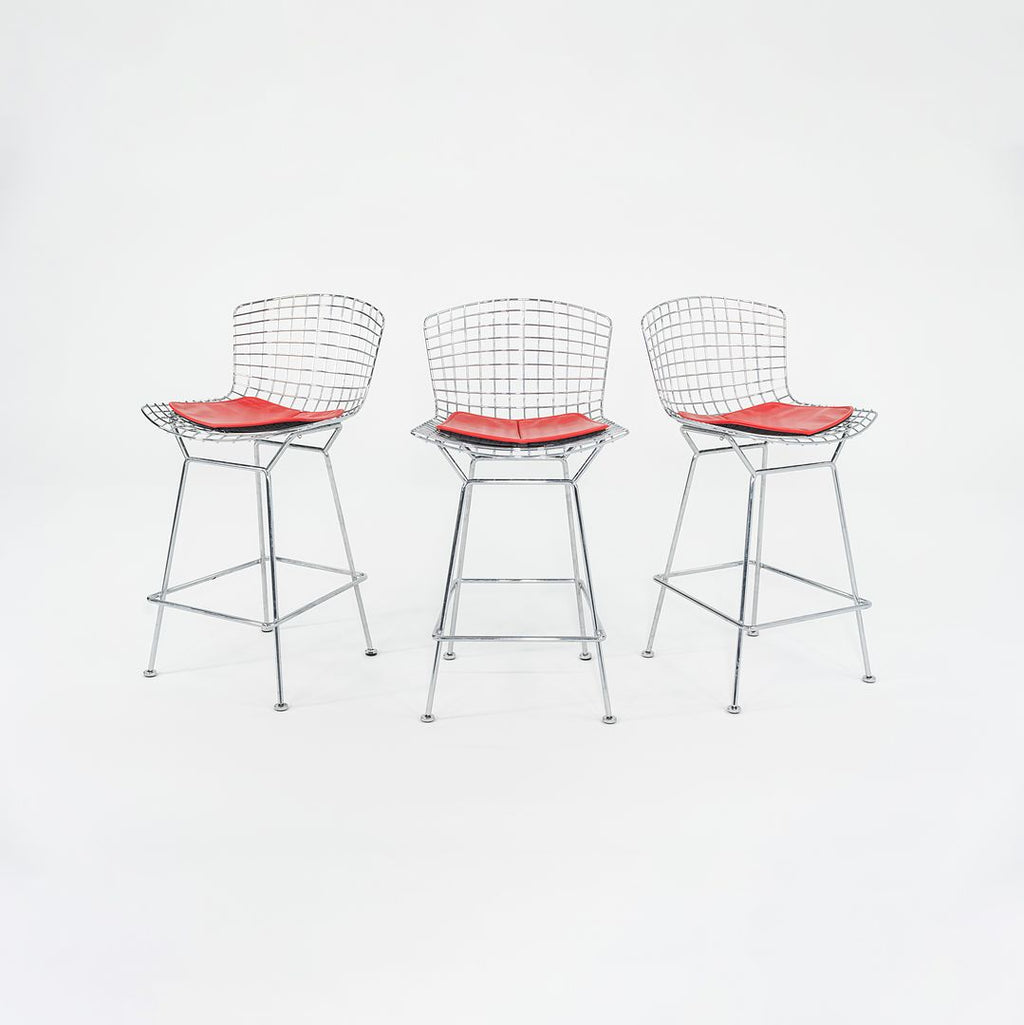 SOLD 2010s Bertoia Counter Stool 426C by Harry Bertoia for Knoll in Chrome with Red Seat Pads 1x Available