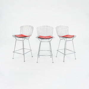 SOLD 2010s Bertoia Counter Stool 426C by Harry Bertoia for Knoll in Chrome with Red Seat Pads 1x Available