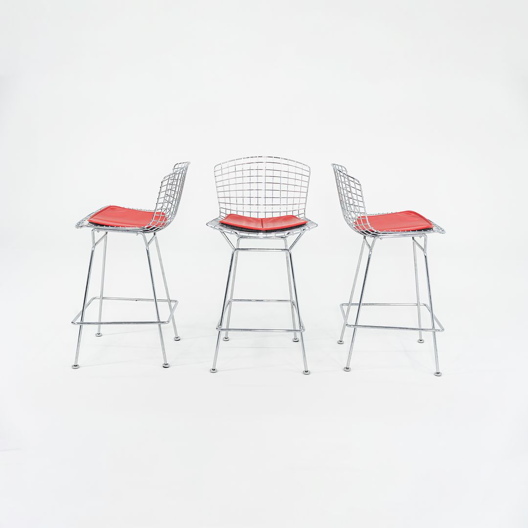 SOLD 2010s Bertoia Counter Stool 426C by Harry Bertoia for Knoll in Chrome with Red Seat Pads 1x Available