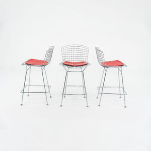 SOLD 2010s Bertoia Counter Stool 426C by Harry Bertoia for Knoll in Chrome with Red Seat Pads 1x Available
