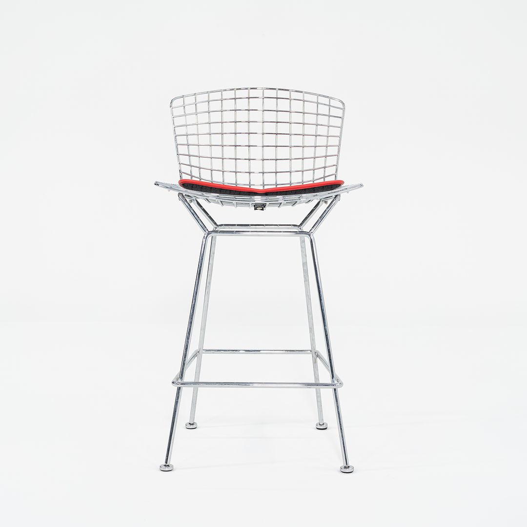 SOLD 2010s Bertoia Counter Stool 426C by Harry Bertoia for Knoll in Chrome with Red Seat Pads 1x Available
