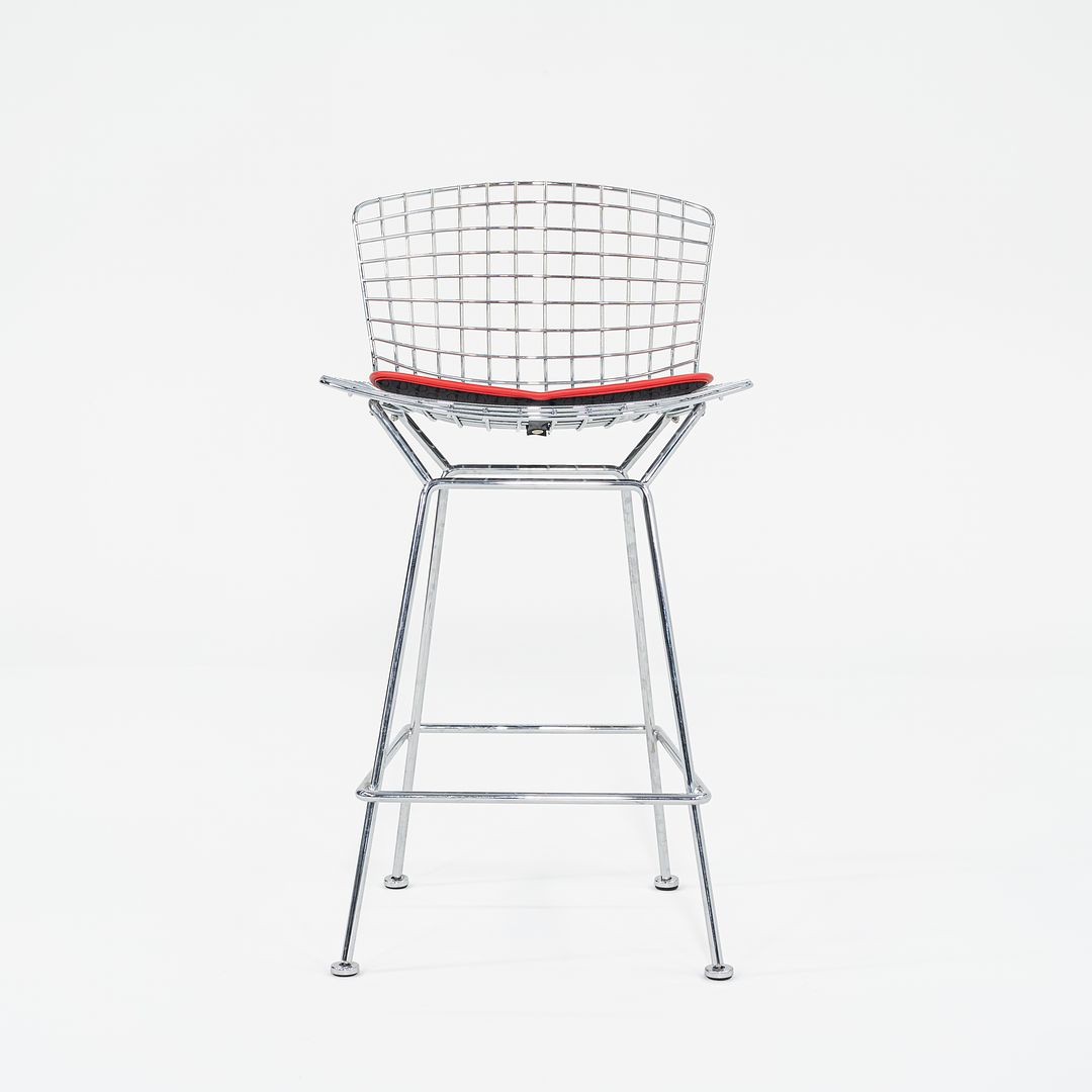 2010s Bertoia Counter Stool 426C by Harry Bertoia for Knoll in Chrome with Red Seat Pads 5x Available