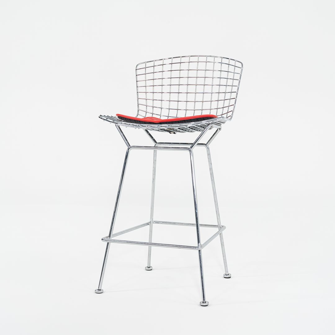 SOLD 2010s Bertoia Counter Stool 426C by Harry Bertoia for Knoll in Chrome with Red Seat Pads 1x Available