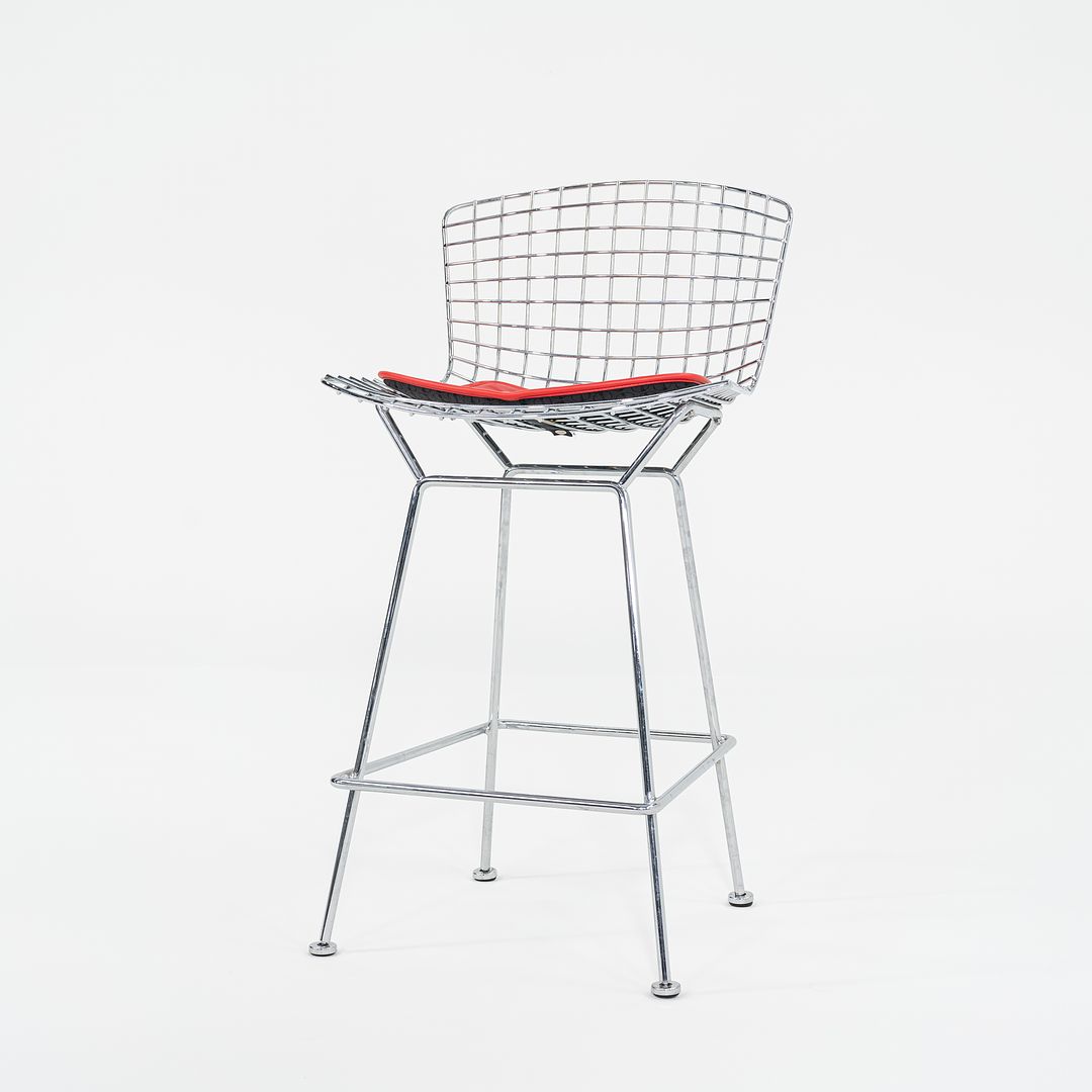 2010s Bertoia Counter Stool 426C by Harry Bertoia for Knoll in Chrome with Red Seat Pads 5x Available