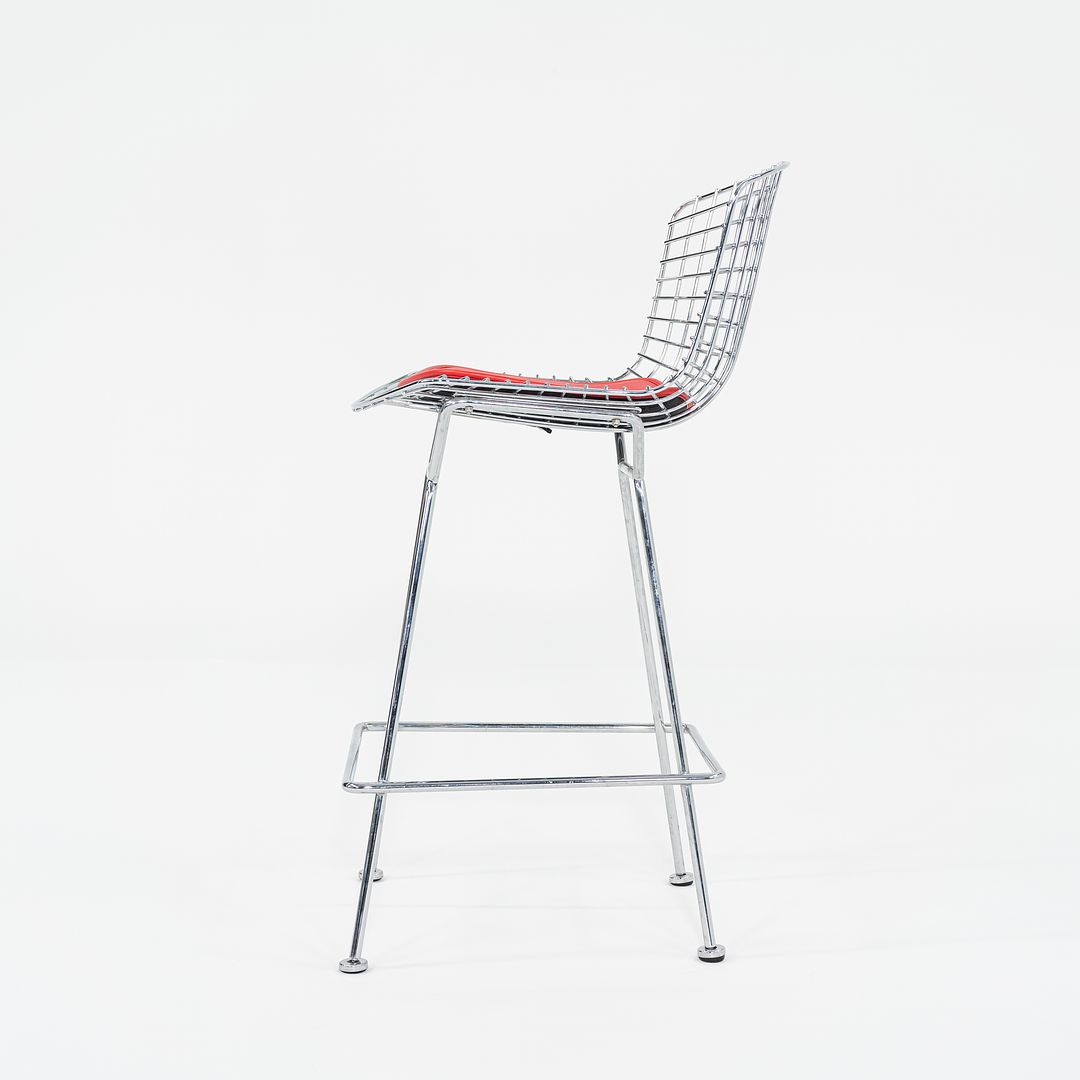 SOLD 2010s Bertoia Counter Stool 426C by Harry Bertoia for Knoll in Chrome with Red Seat Pads 1x Available
