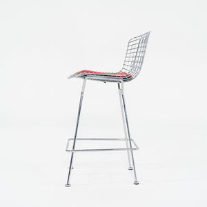 SOLD 2010s Bertoia Counter Stool 426C by Harry Bertoia for Knoll in Chrome with Red Seat Pads 1x Available