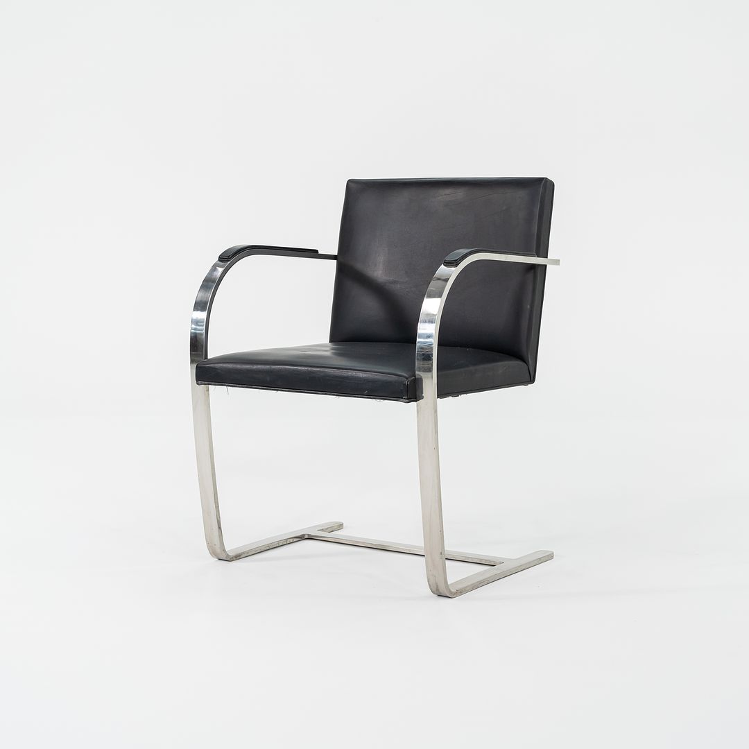 1960s Brno Chair, Model MR50 by Mies van der Rohe and Lily Reich for Knoll in Polished Stainless Steel and Black Leather 6x Available