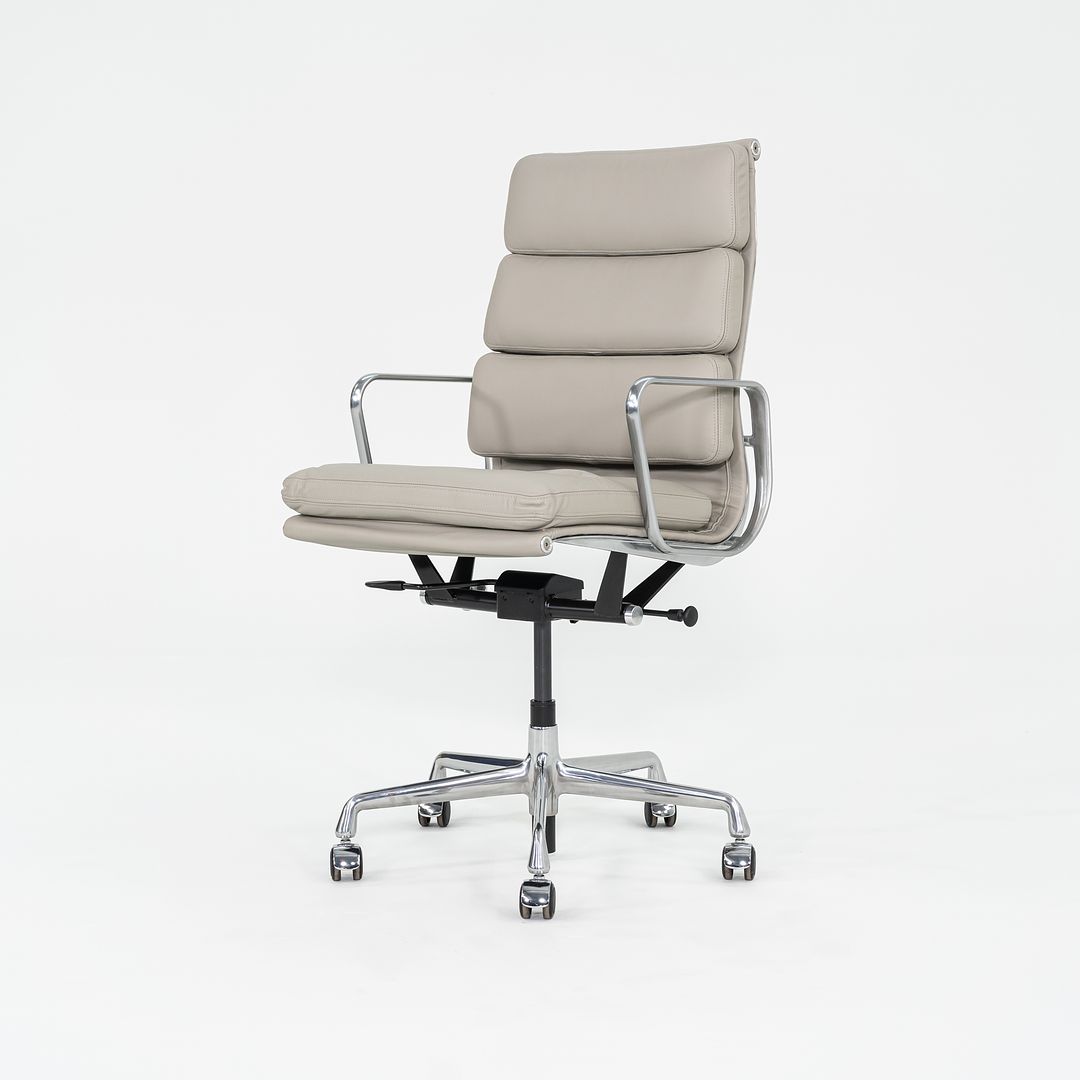2019 Herman Miller Eames Soft Pad Executive Desk Chair in Bristol Pearl Leather with Pneumatic Base 5x Available