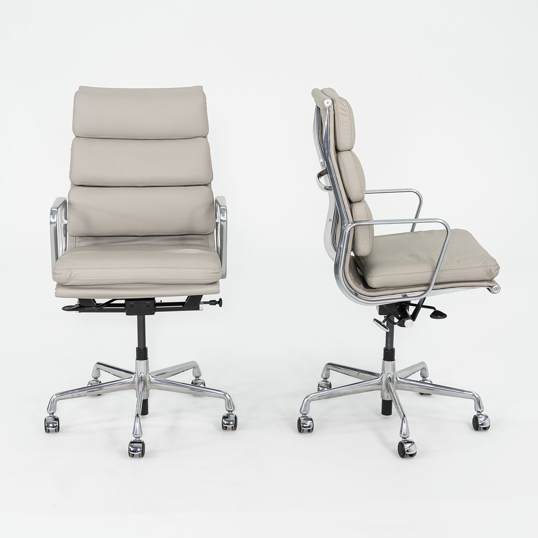 2019 Herman Miller Eames Soft Pad Executive Desk Chair in Bristol Pearl Leather with Pneumatic Base 5x Available