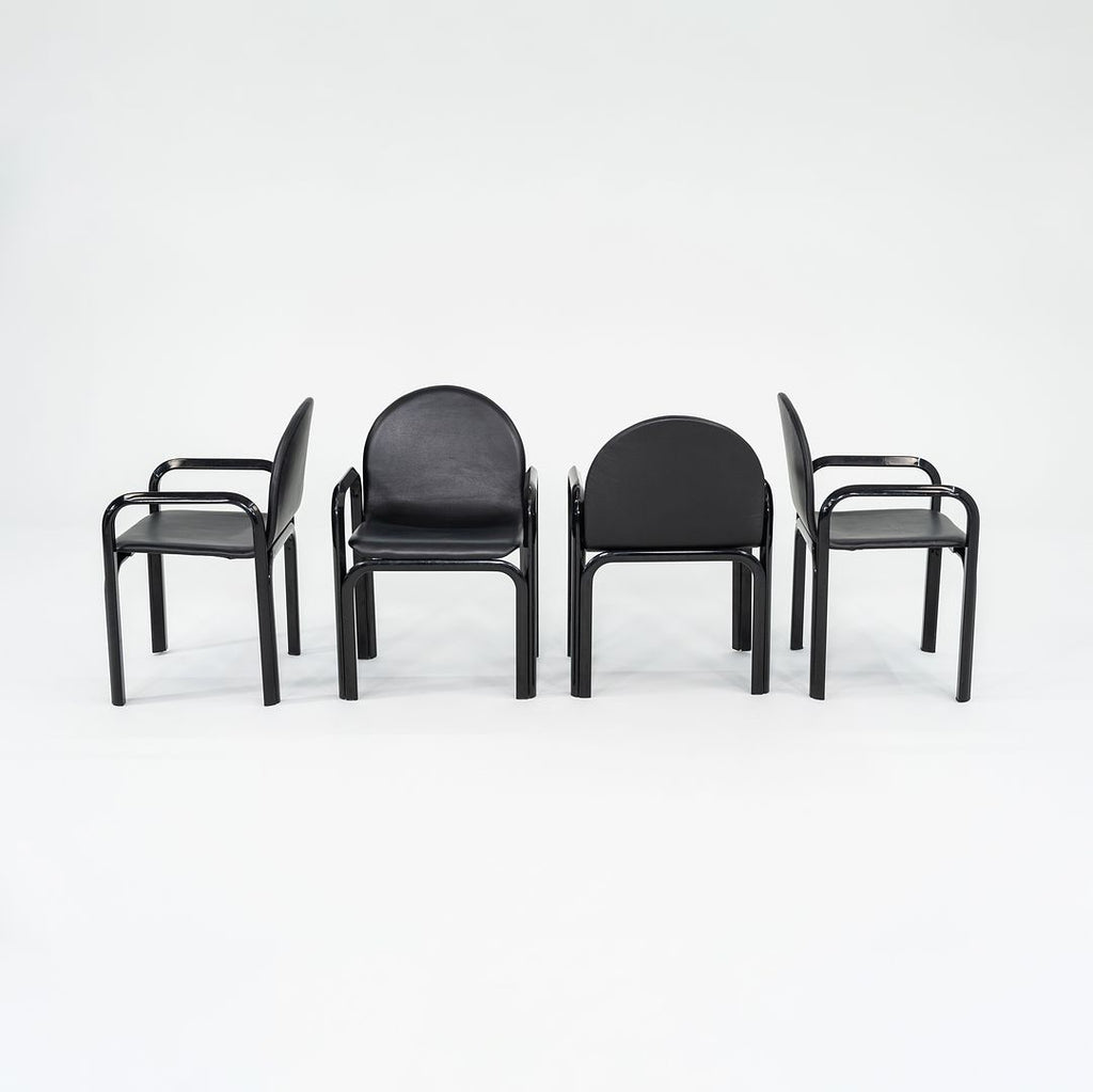 SOLD 1978 Set of Four Orsay Armchairs by Gae Aulenti for Knoll in Newly Reupholstered Black Leather