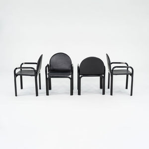 SOLD 1978 Set of Four Orsay Armchairs by Gae Aulenti for Knoll in Newly Reupholstered Black Leather