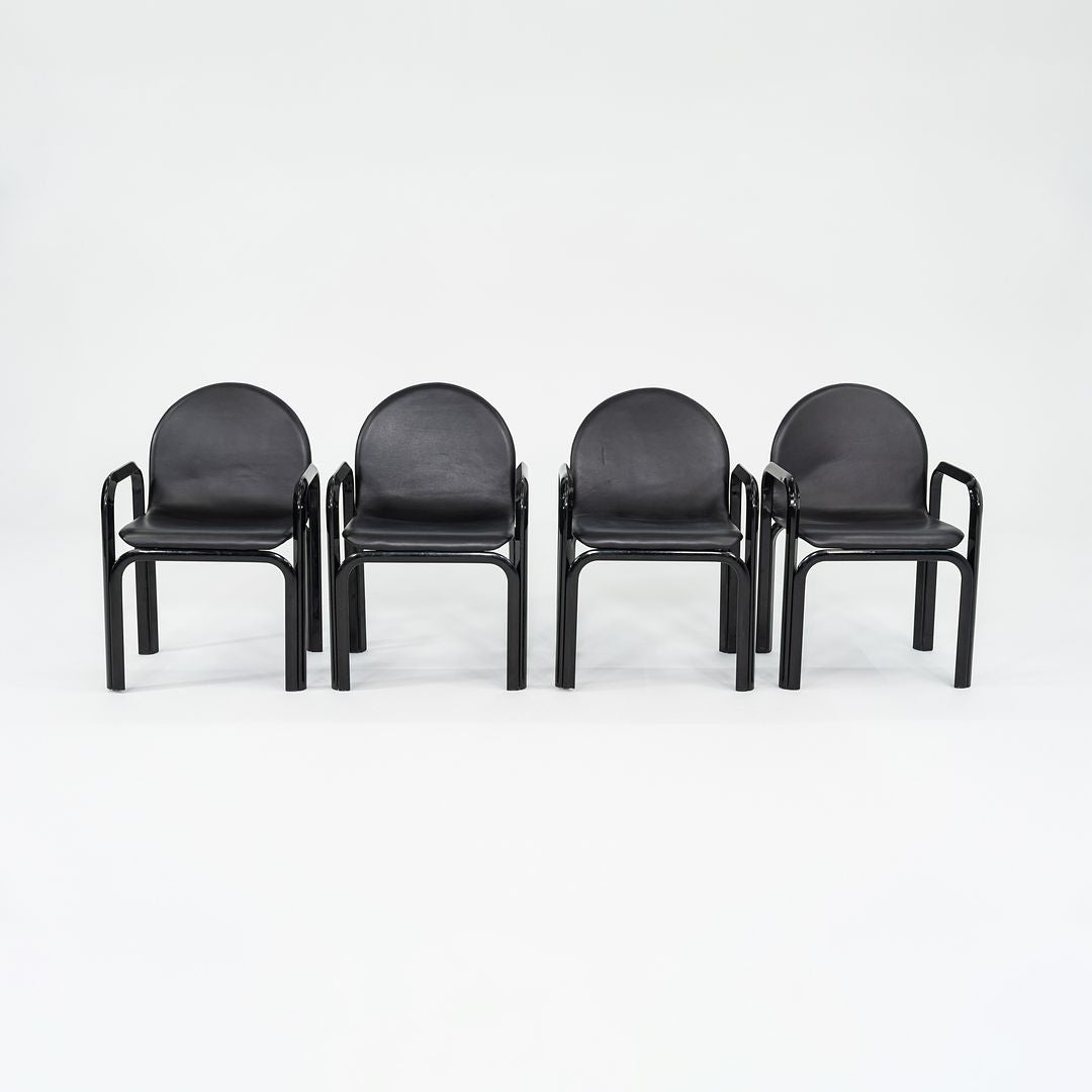 SOLD 1978 Set of Four Orsay Armchairs by Gae Aulenti for Knoll in Newly Reupholstered Black Leather