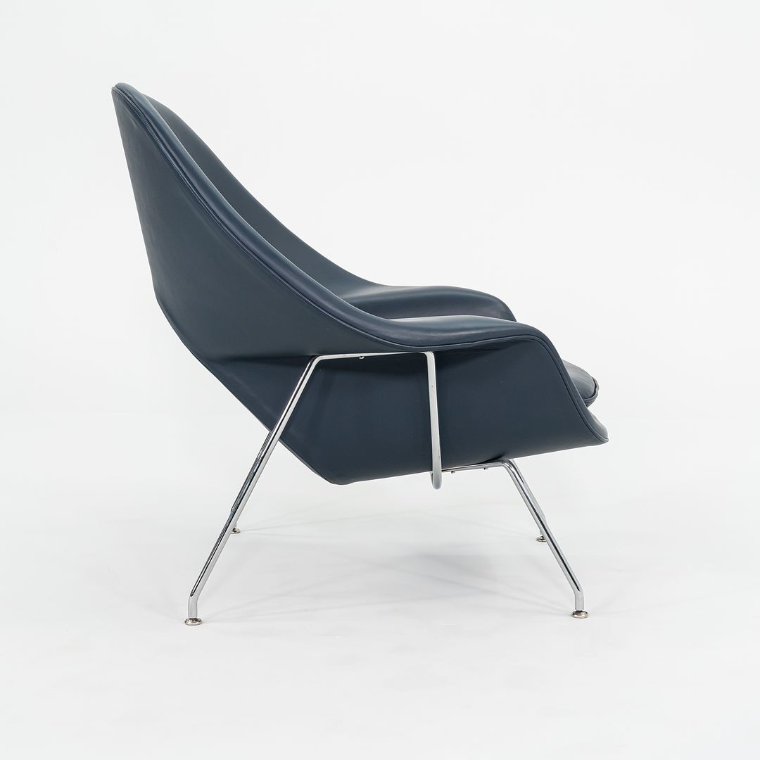 2019 Womb Chair and Ottoman, Models 70L and 74Y by Eero Saarinen for Knoll in Blue Leather