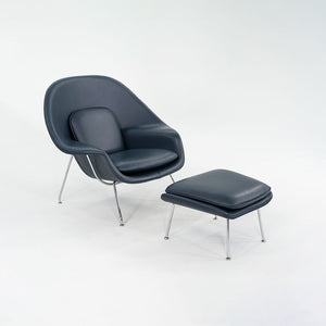 2019 Womb Chair and Ottoman, Models 70L and 74Y by Eero Saarinen for Knoll in Blue Leather