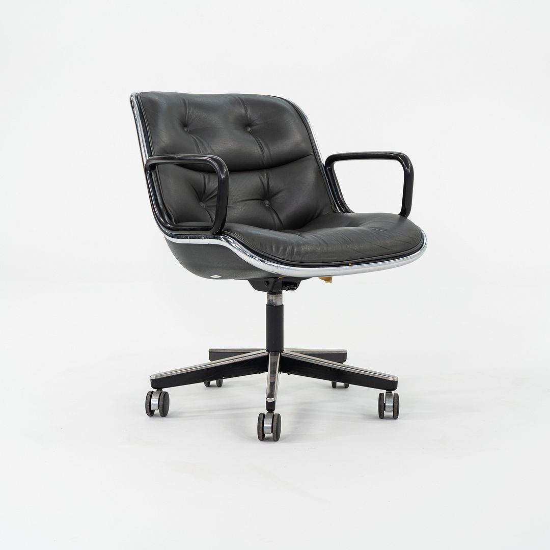 1987 Charles Pollock for Knoll Desk Chair in Blue Grey Leather 3x Available