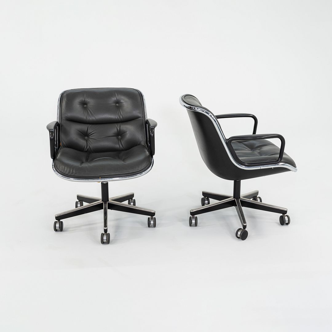 1987 Charles Pollock for Knoll Desk Chair in Blue Grey Leather 3x Available