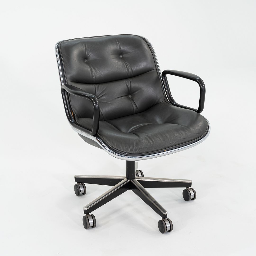 1987 Charles Pollock for Knoll Desk Chair in Blue Grey Leather 3x Available