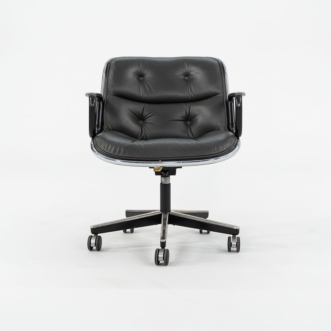 1987 Charles Pollock for Knoll Desk Chair in Blue Grey Leather 3x Available