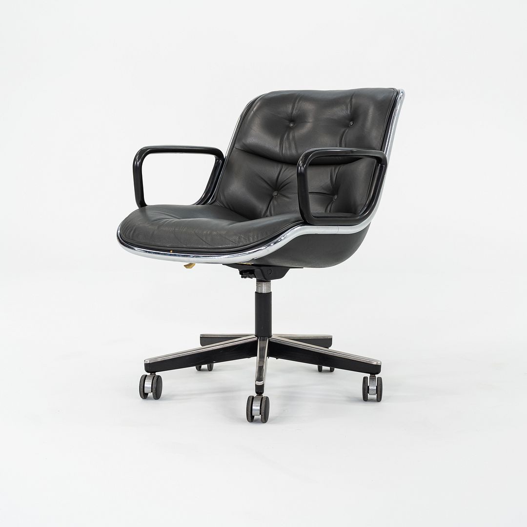 1987 Charles Pollock for Knoll Desk Chair in Blue Grey Leather 3x Available