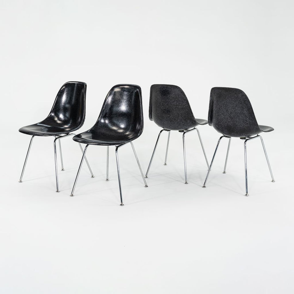 SOLD 2010s Set of Four Modernica Eames Fiberglass Dining Side Shell Chairs in Black