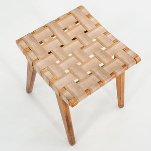 C. 1951 Jens Risom for Knoll Stool 667-W Maple w/ Webbed Canvas Fabric w/ Label
