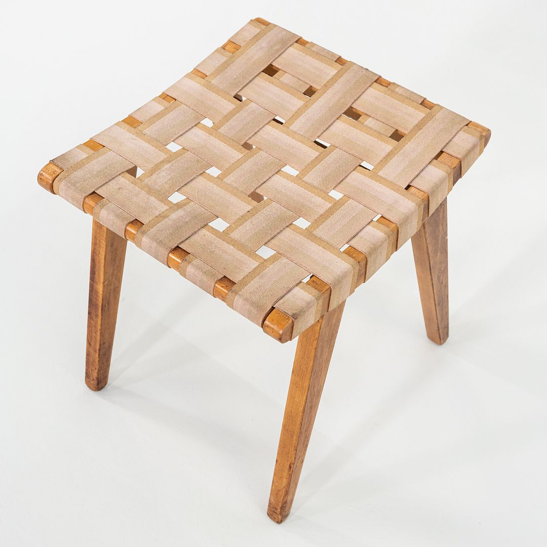 C. 1951 Jens Risom for Knoll Stool 667-W Maple w/ Webbed Canvas Fabric w/ Label