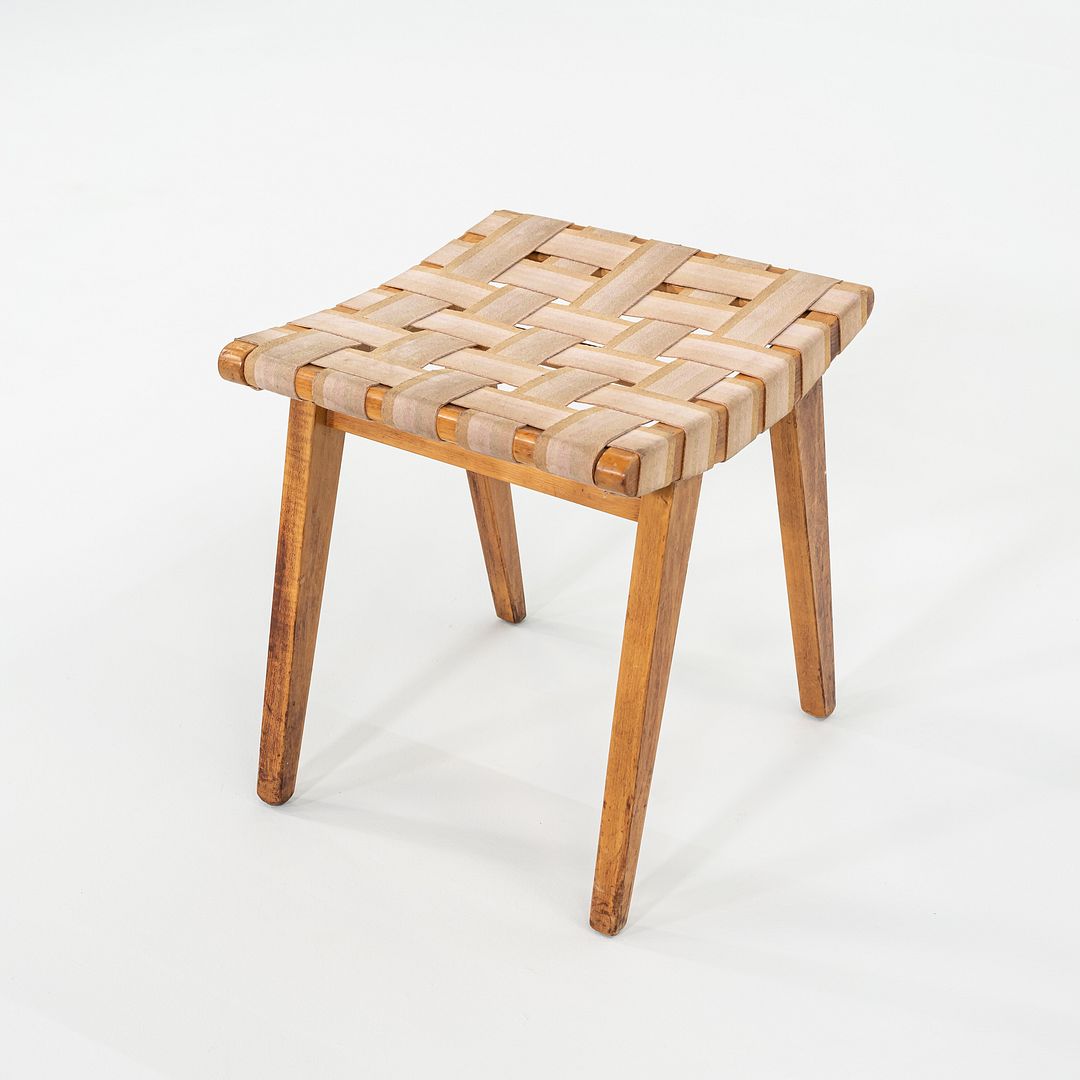 C. 1951 Jens Risom for Knoll Stool 667-W Maple w/ Webbed Canvas Fabric w/ Label
