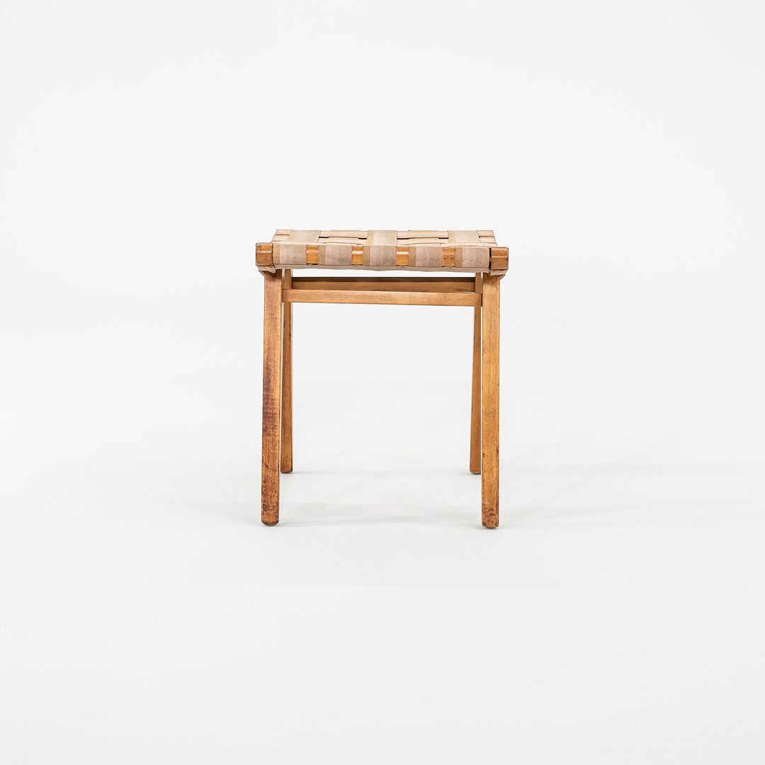 C. 1951 Jens Risom for Knoll Stool 667-W Maple w/ Webbed Canvas Fabric w/ Label