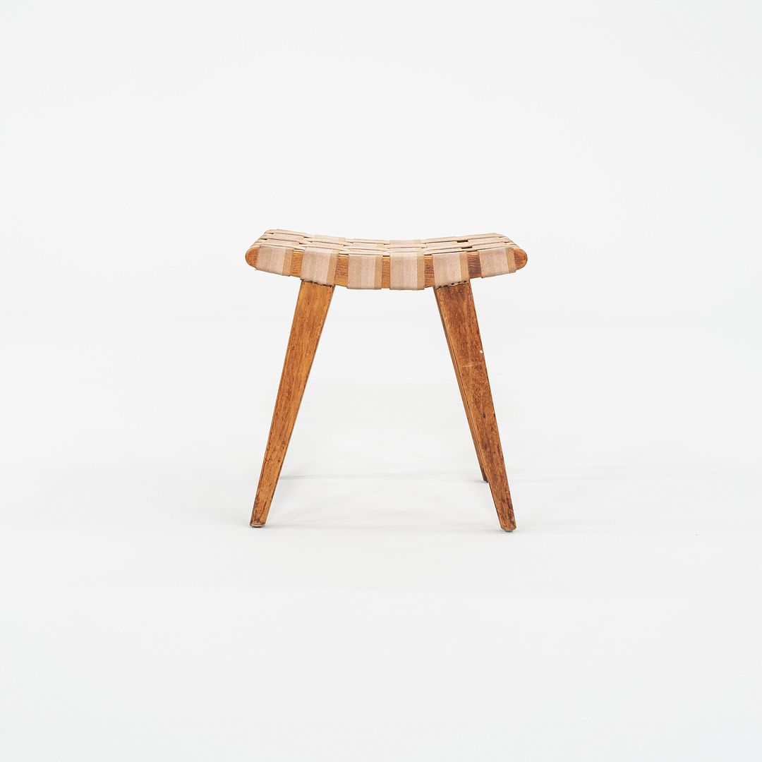 C. 1951 Jens Risom for Knoll Stool 667-W Maple w/ Webbed Canvas Fabric w/ Label