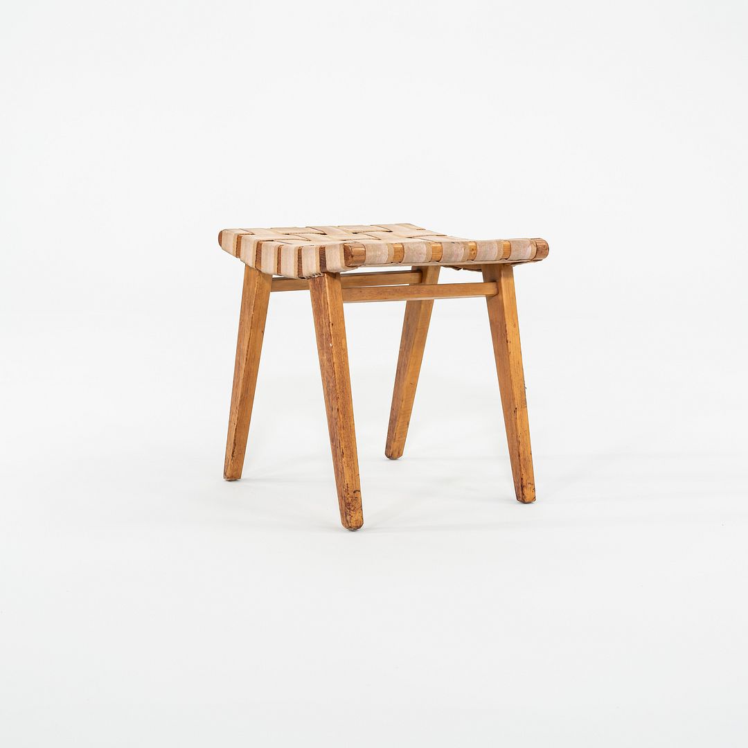 C. 1951 Jens Risom for Knoll Stool 667-W Maple w/ Webbed Canvas Fabric w/ Label