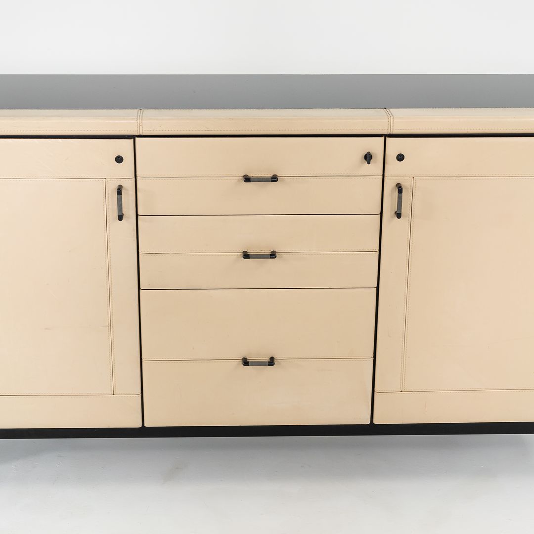 1990s i4 Mariani for Pace Collection Summit Credenza with Ivory Leather Clad Front