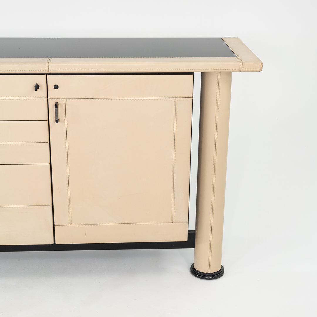1990s i4 Mariani for Pace Collection Summit Credenza with Ivory Leather Clad Front